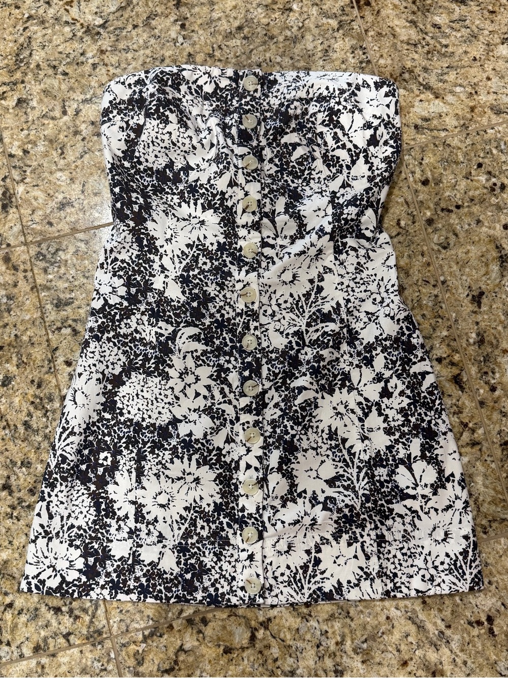 Free People Black and White Strapless Mini Dress